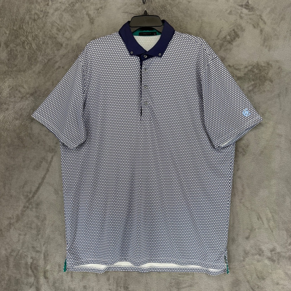 Greyson Golf Polo Shirt Mens XL Blue White Geometric Triangle Short Sleeve 24678